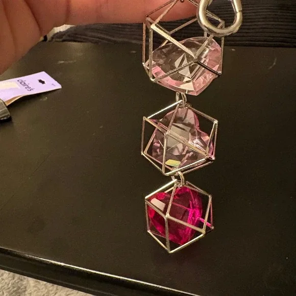 NWT Claire's Pink Gem Dangle Keychain Charm Silver Tone Geometric Shapes - Picture 7 of 7